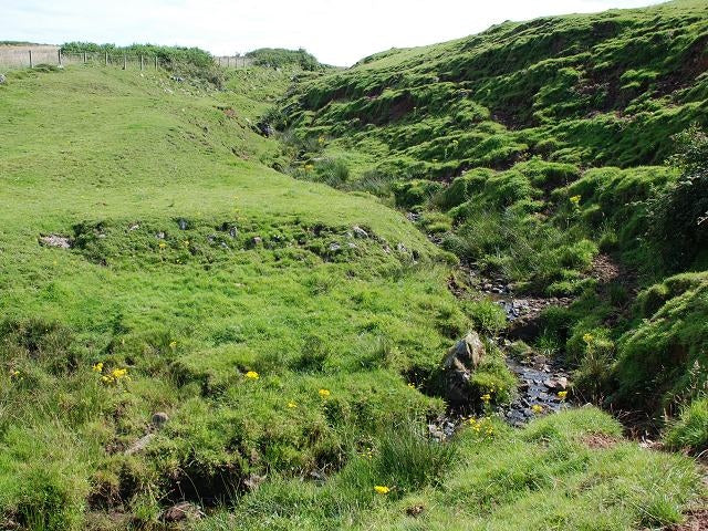 Photo 6x4 Tumbling burn Kilchenzie A small burn cutting down the edge of c2010