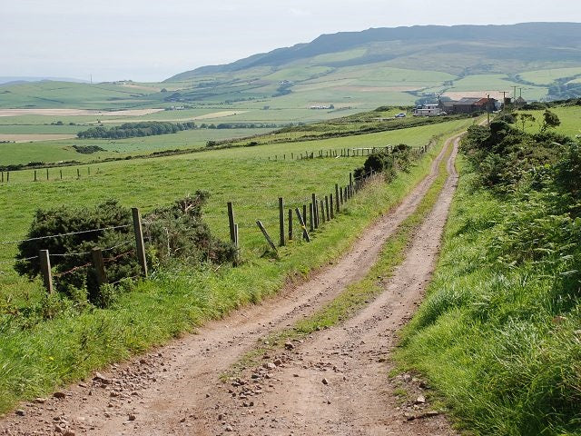 Photo 6x4 Track from High Tirfergus Drumlemble With Highfield Piggeries i c2010