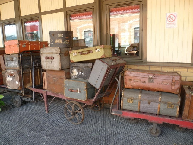 Photo 6x4 Platform trolleys and luggage at Bo'ness Station  c2010