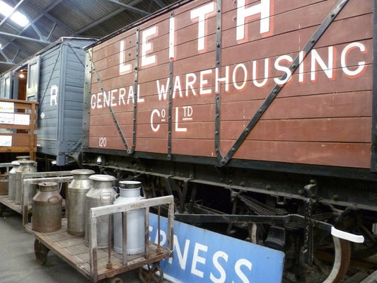 Photo 6x4 Platform trolleys with milk canisters, Scottish Railway Exhibit c2010