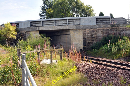 Photo 6x4 Railway and bridge carrying the A72 over it Allanton\/NS7454  c2010